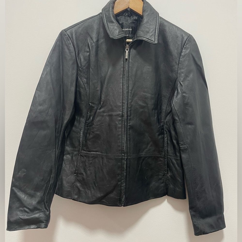 COLEBROOK Essentials Womens Black Smooth Soft Zip 100% Leather Jacket Coat  M